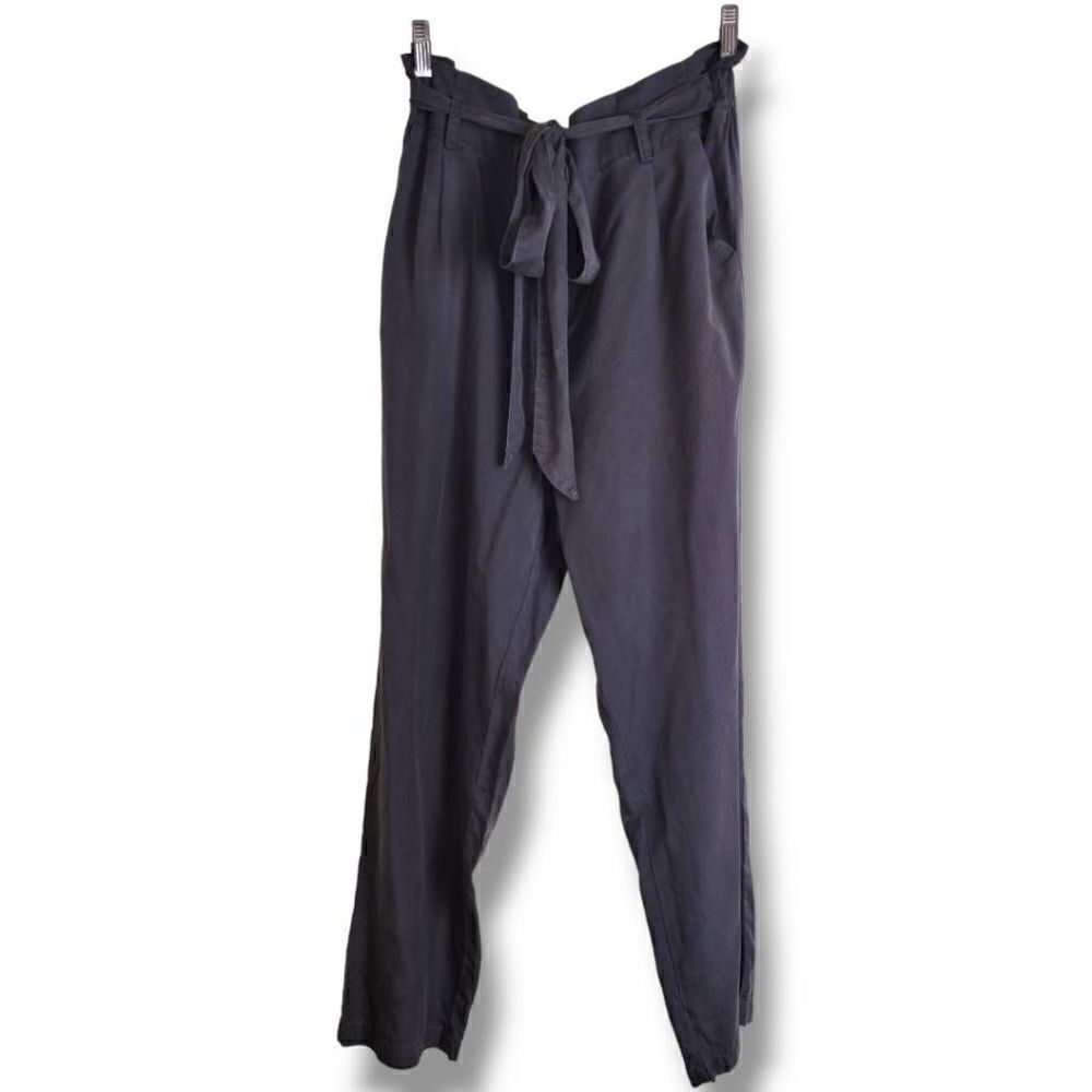 Saks Womens Pants‎ Sz Large Grey Paperbag Waist Adjustable Tie Casual Tapered